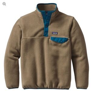 Patagonia Kids Fleece Pullover in Tan with Teal Trim